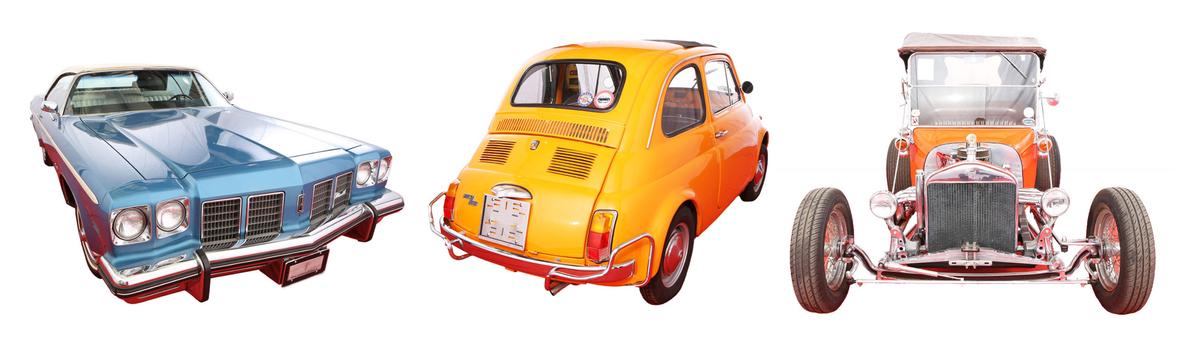 <왼쪽부터> 1975 Oldsmobile 8803,  1968 Fiat 50008, 1929 Bugatti T35B07.