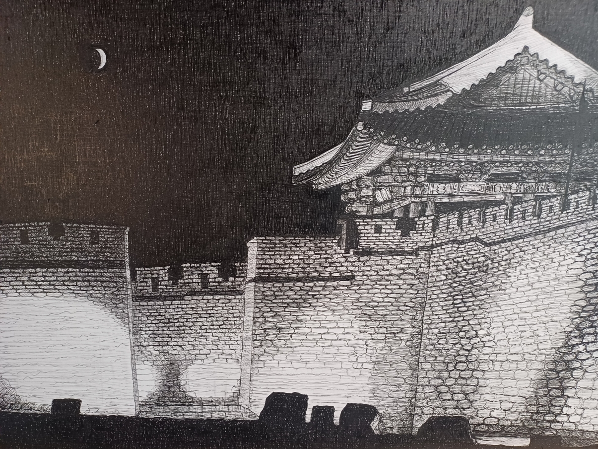 손원조 관장의 펜화 작품 ‘경주읍성 야경’. <사진=손원조 제공>