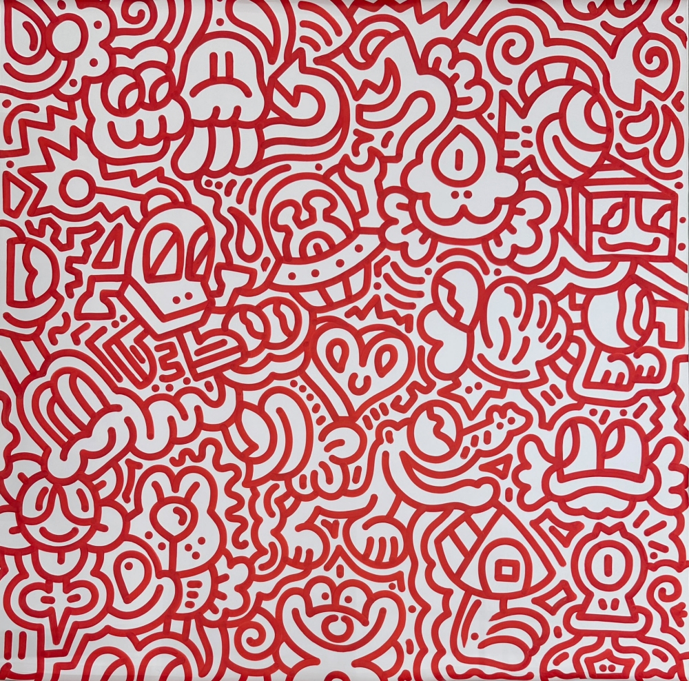 Wide red pen, 213x213cm, Acrylic on canvas, 2026. <사진=플레이스씨>