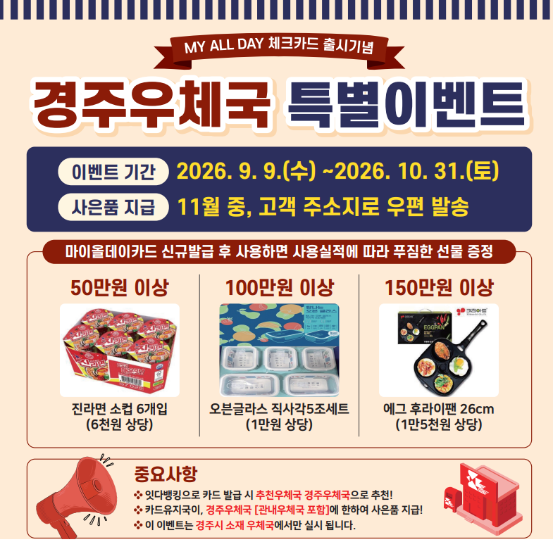 ‘우체국 MY ALL DAY 체크카드’ 출시 기념 이벤트 홍보물. <이미지=경주우체국>