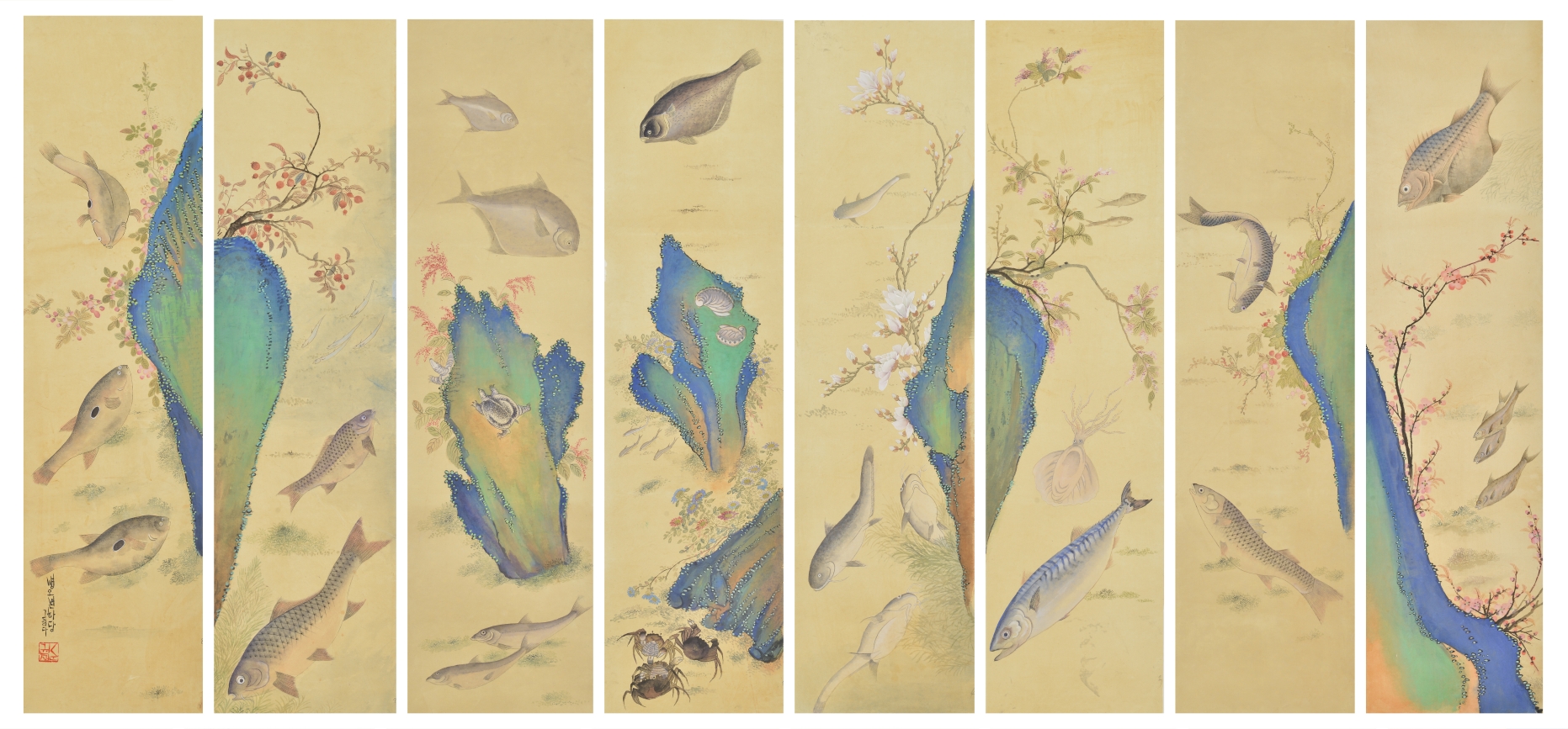 어해도, 358x182, 순지에 석채, 2026. <이미지=경주솔거미술관>