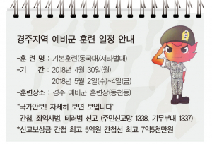 경주지역 예비군 훈련 일정 안내