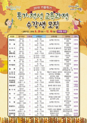 경주시 청소년수련관, 가을학기 특기적성 교육 과정 운영