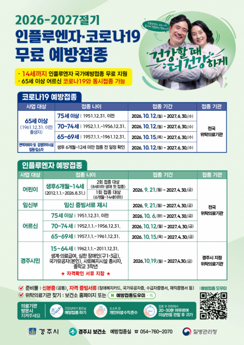 경주시, 21일부터 인플루엔자 무료접종 시작