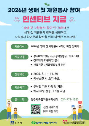 경주자원봉사센터, 첫 자원봉사자에 경주페이 1만원 지급