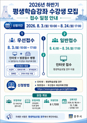 경주시, 하반기 평생학습강좌 수강생 모집